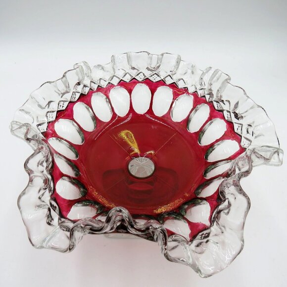 Westmoreland Compote 4.5" Ruby Red Ruffled Edge Glass Pedestal Bowl Vintage - Picture 3 of 9